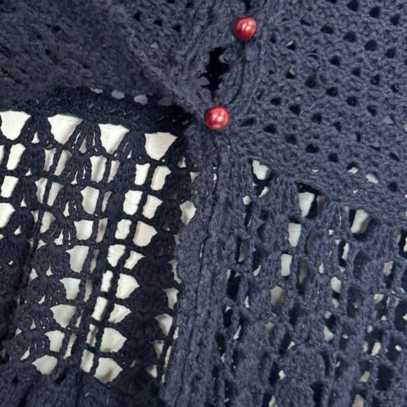 Free People Crochet Boho Cotton Peplum Top Buttons Cardigan Sweater Black M - Picture 8 of 12